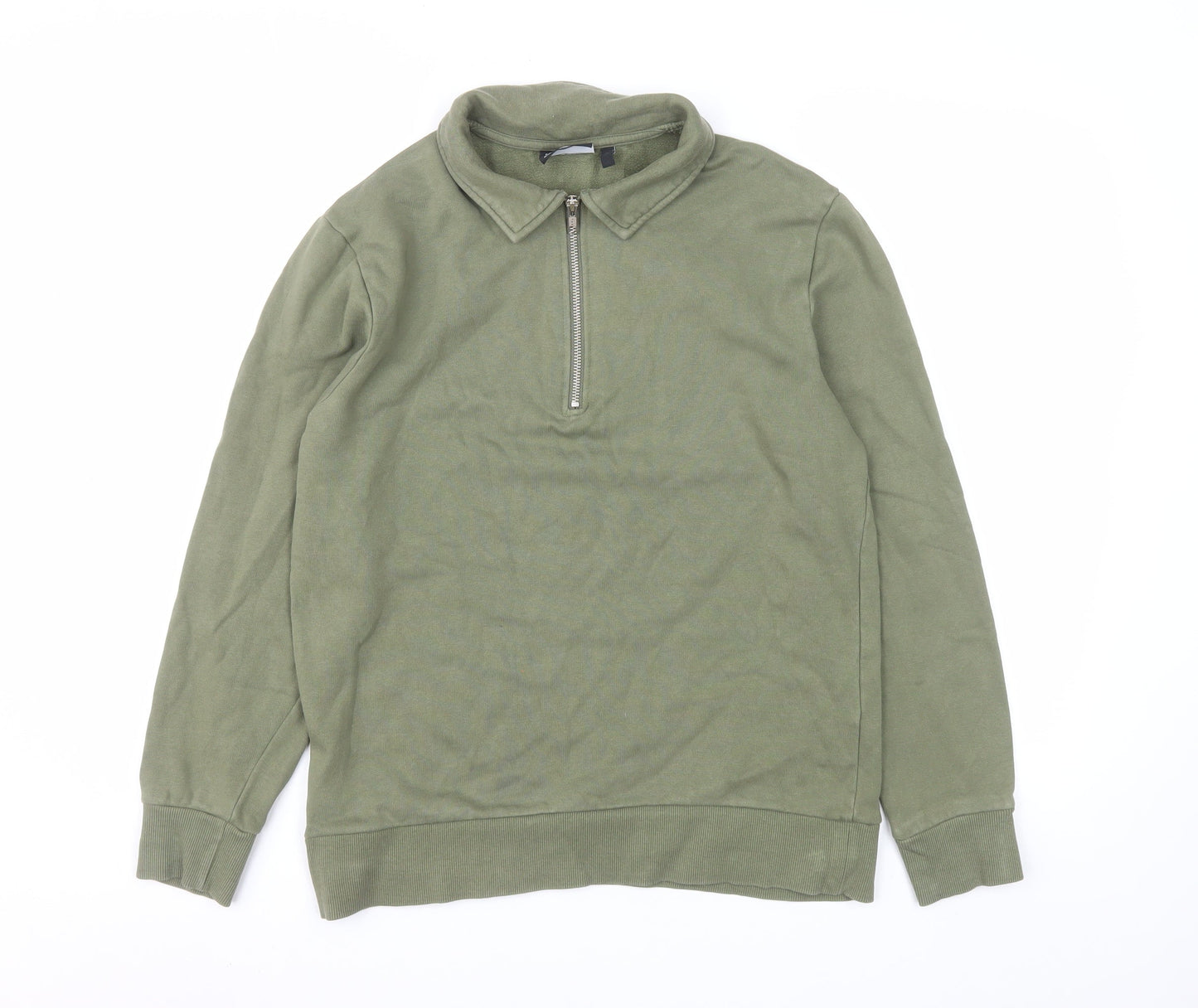 ASOS Men's Green Collared 1/2 Zip Long Sleeve Cotton Sweatshirt Size S