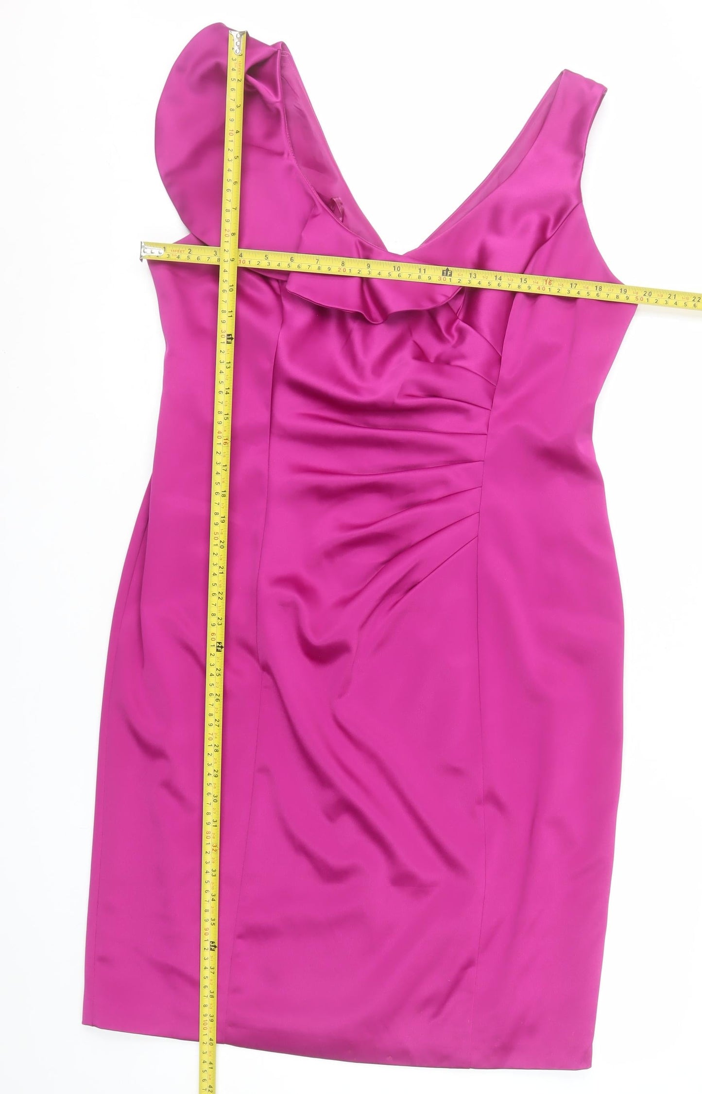 Debenhams Petite Womens Pink Sheath Ruffle V-Neck Dress Size 16