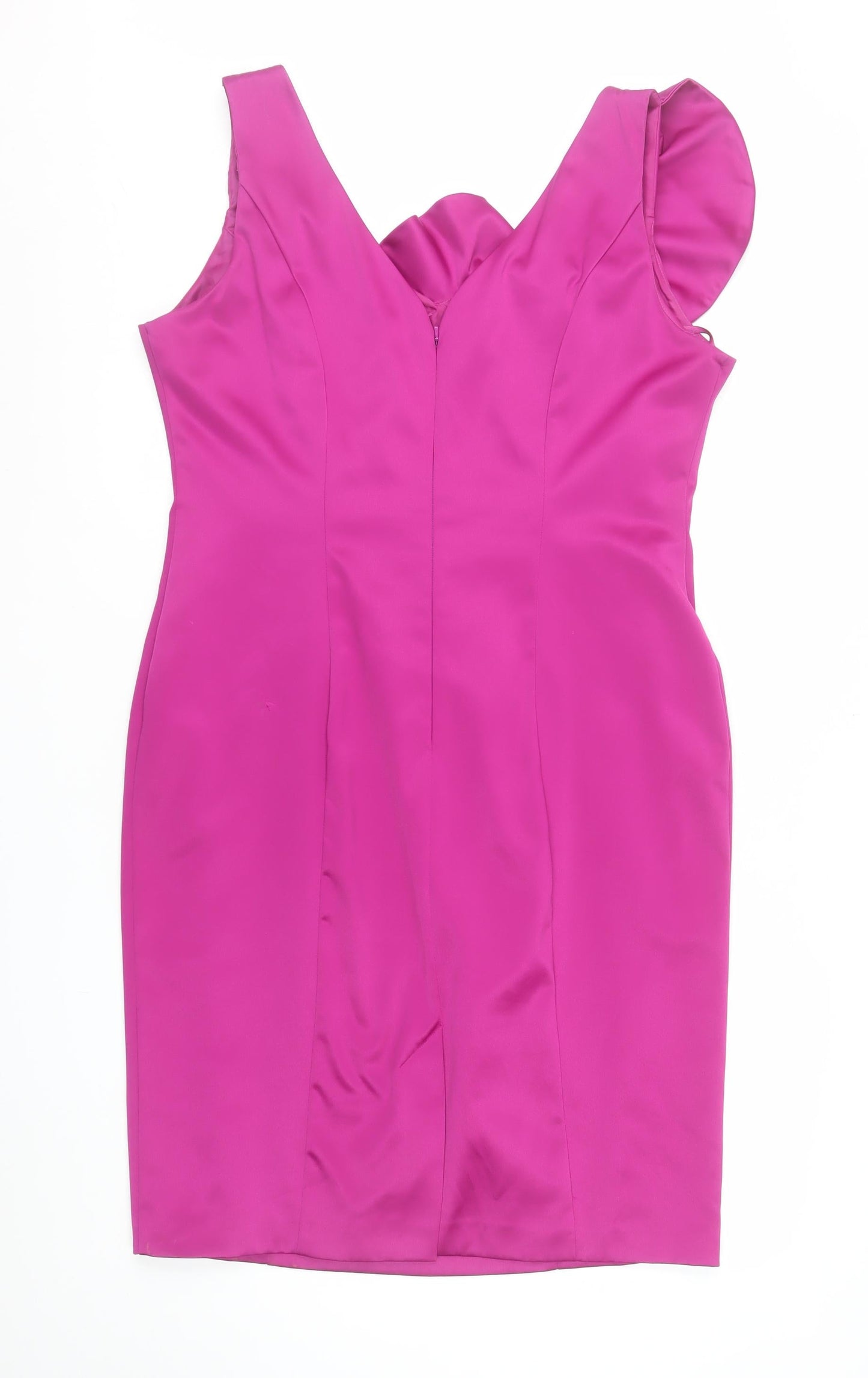 Debenhams Petite Womens Pink Sheath Ruffle V-Neck Dress Size 16