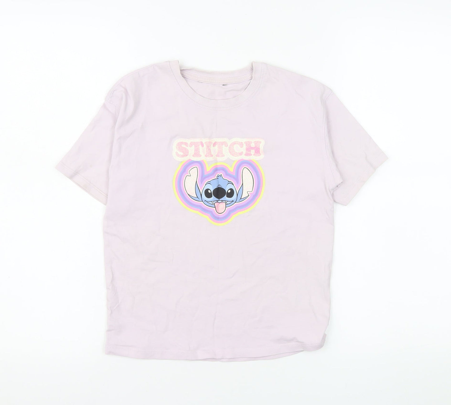 Disney Stitch Girls Pink T-Shirt by George 9-10 Years Cotton Graphic Top