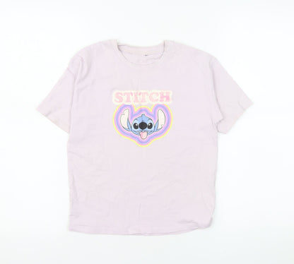 Front view of Disney Stitch girls’ pink t-shirt by george 9-10 years cotton graphic top