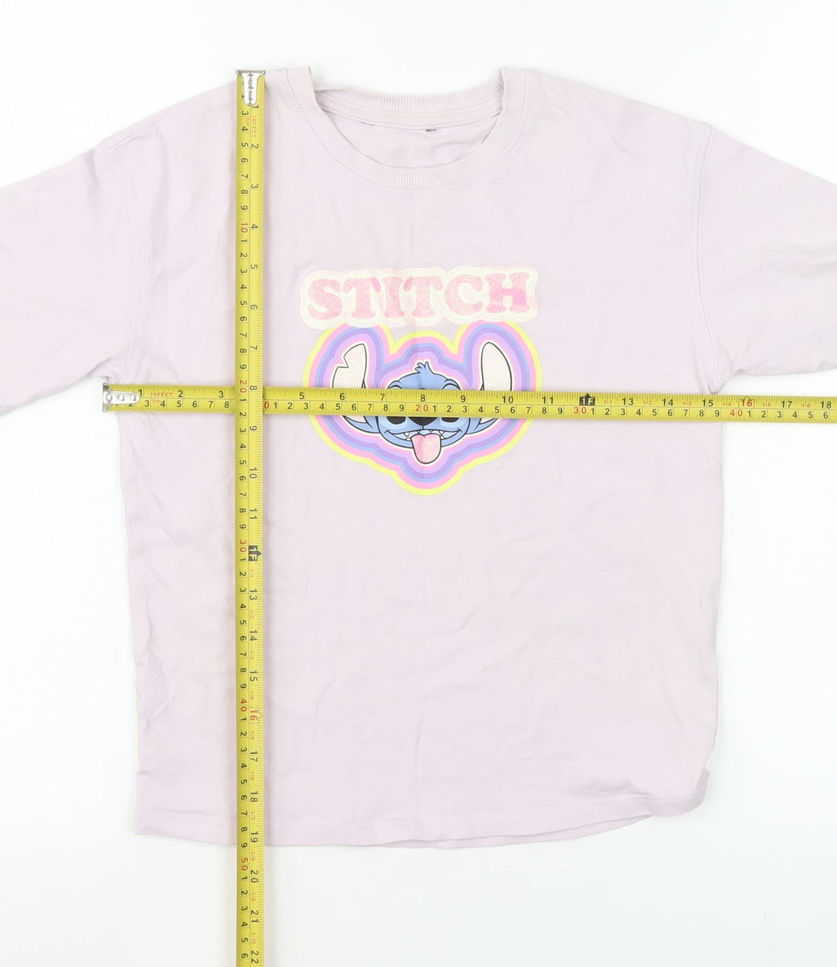 Disney Stitch Girls Pink T-Shirt by George 9-10 Years Cotton Graphic Top