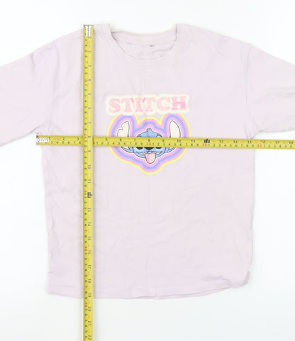 Back view of Disney Stitch girls’ pink t-shirt by george 9-10 years cotton graphic top