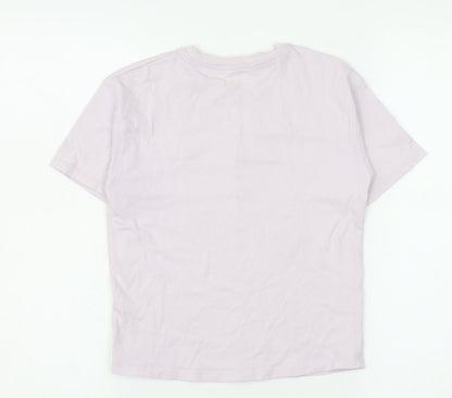 Close-up detail of Disney Stitch girls’ pink t-shirt by george 9-10 years cotton graphic top