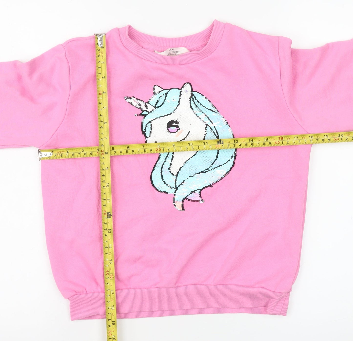 H&M Girls Pink Unicorn Sequin Pullover Sweatshirt 9-10 Years