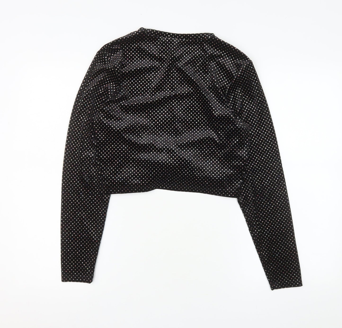 H&M Divided Womens Black Velvet Long Sleeve Cropped Top L