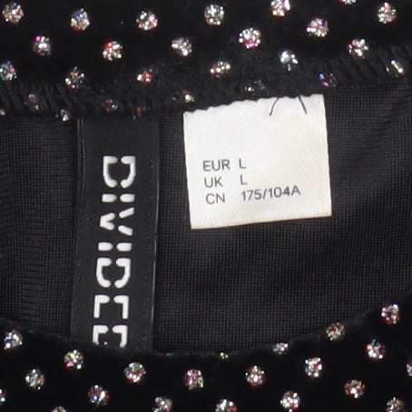 H&M Divided Womens Black Velvet Long Sleeve Cropped Top L