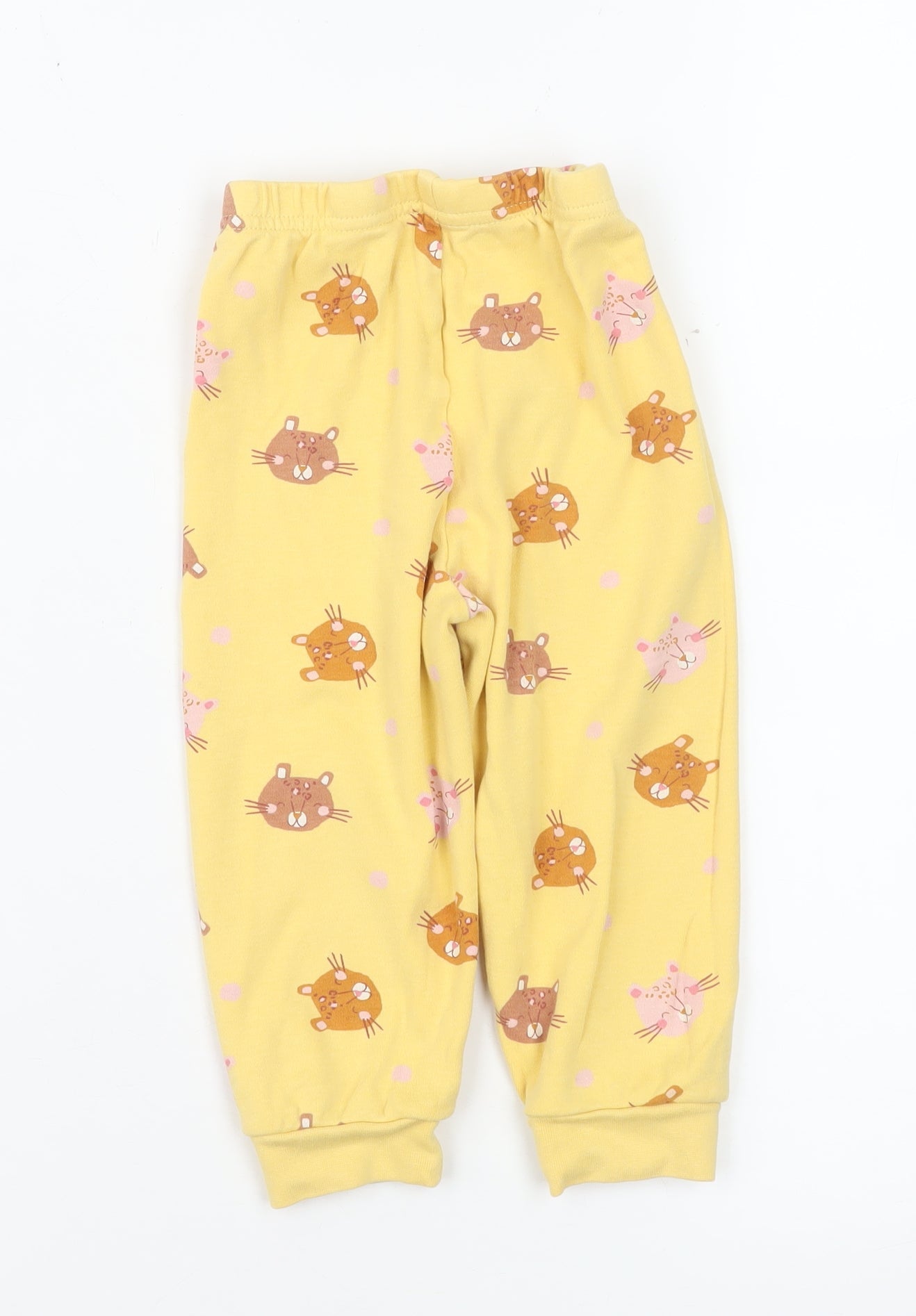Primark Unisex Baby Yellow Cat Print Cotton Jogger Trousers 12-18 Months