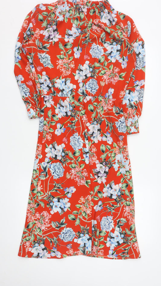 H&M Women Red Floral Knee Length A-Line Dress Size 8