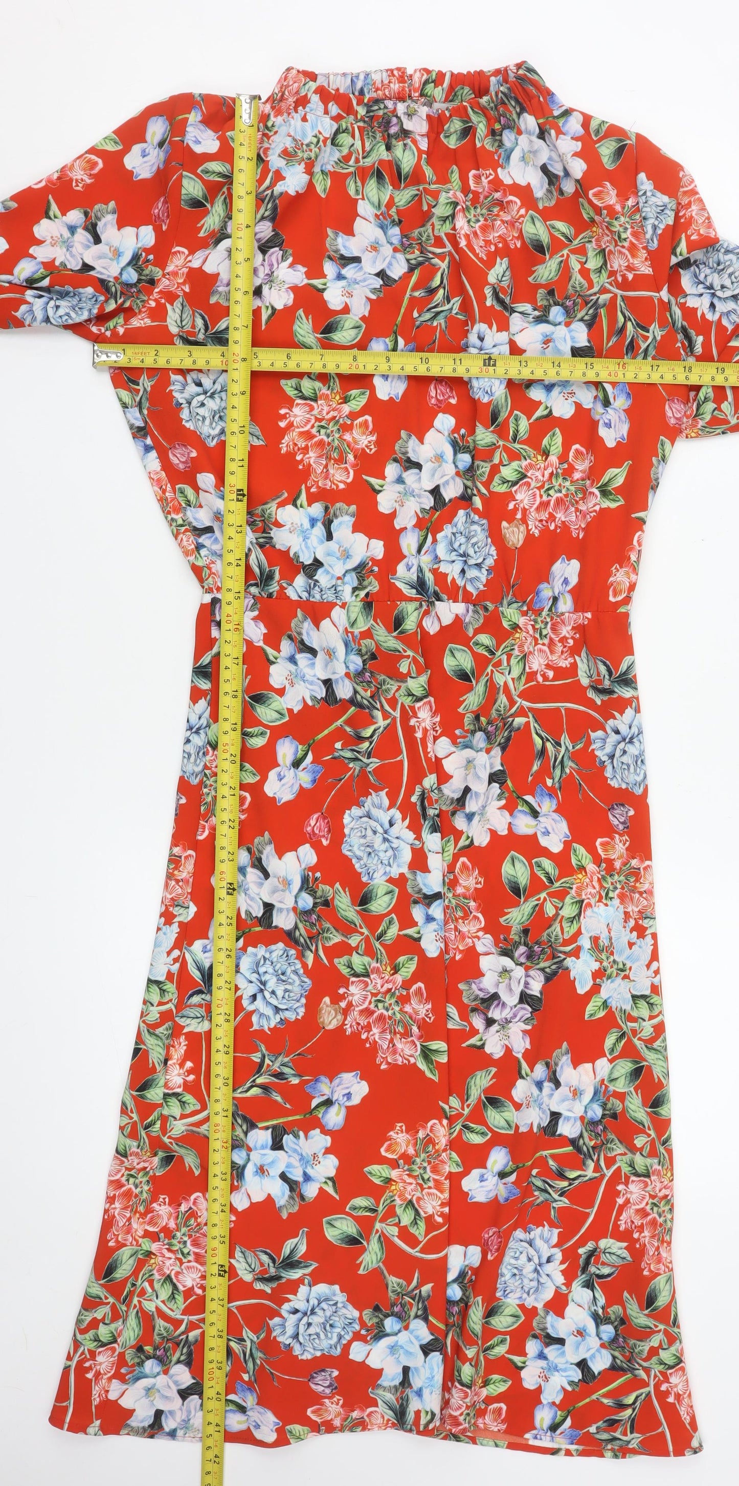 H&M Women Red Floral Knee Length A-Line Dress Size 8