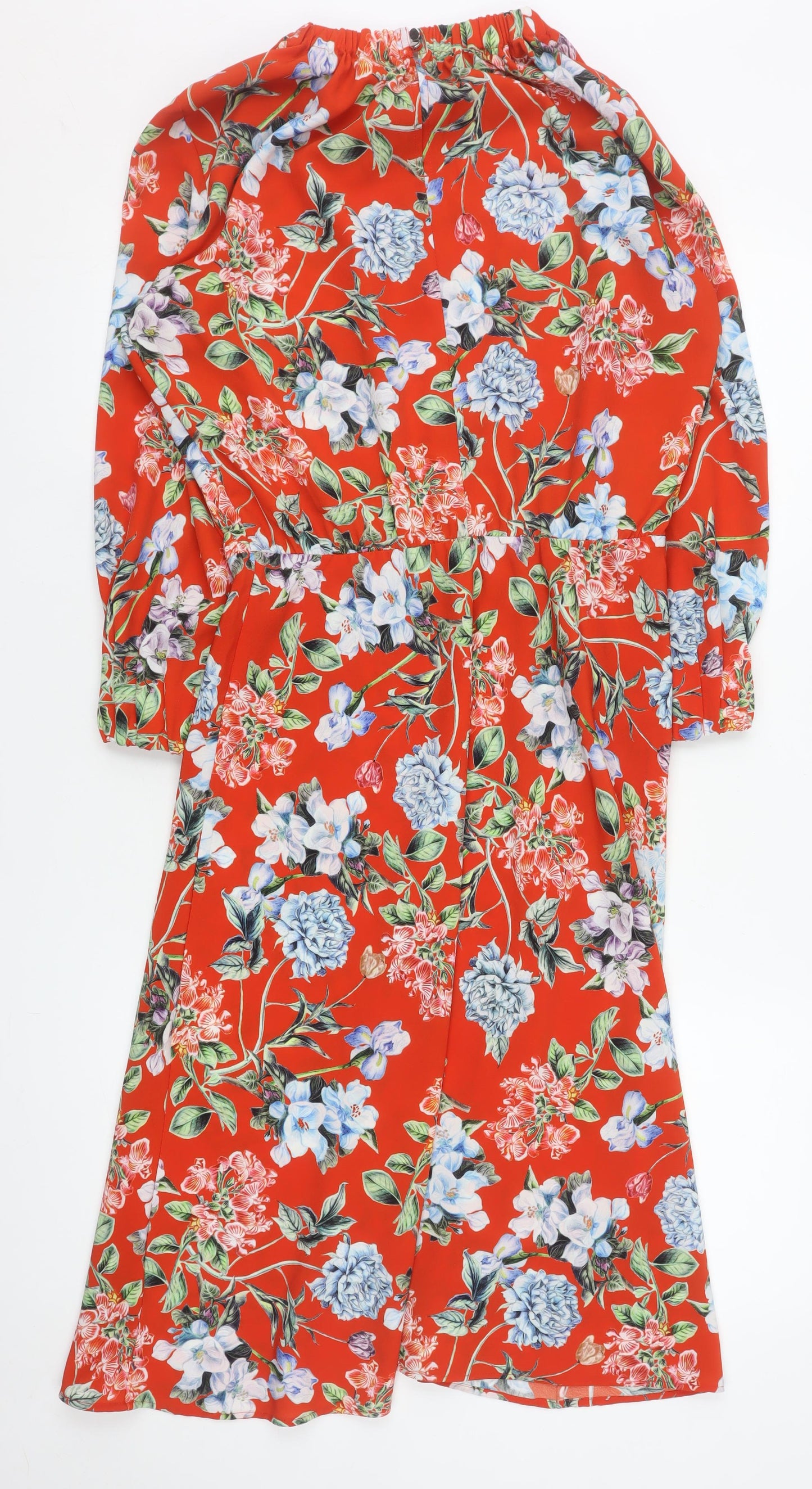 H&M Women Red Floral Knee Length A-Line Dress Size 8