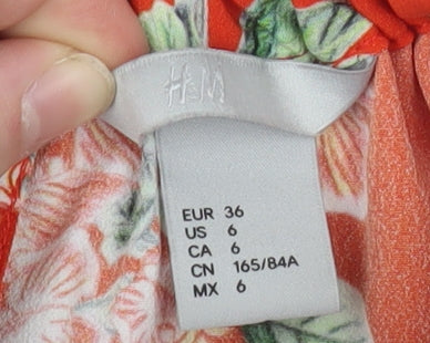 H&M Women Red Floral Knee Length A-Line Dress Size 8