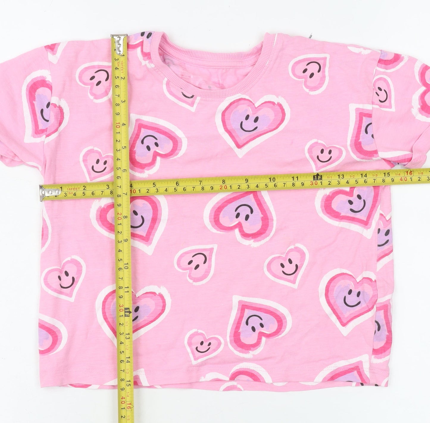 Dunnes Stores Girls Pink Heart Print Cotton T-Shirt 4-5 Years
