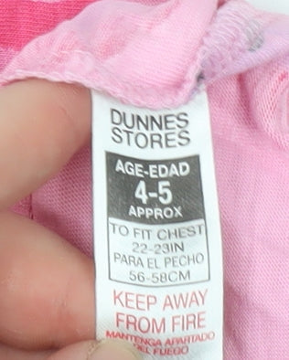 Dunnes Stores Girls Pink Heart Print Cotton T-Shirt 4-5 Years