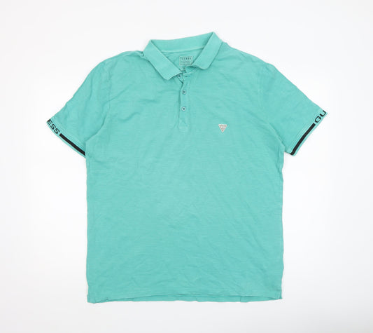 Guess Mens Green Slim Fit Polo Shirt Size XL Cotton Stretch