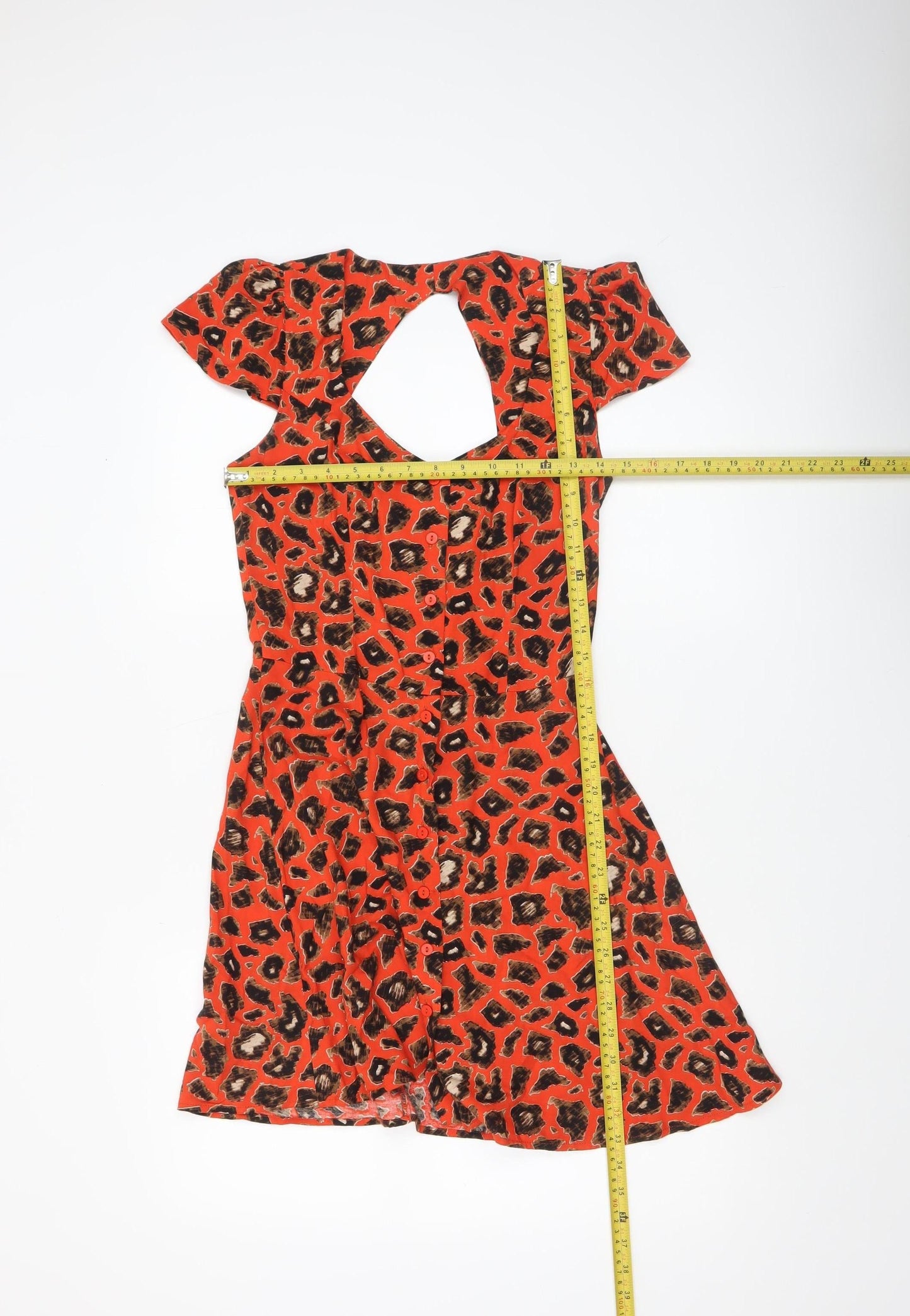 Topshop Women’s Orange Leopard Print A-Line Short Dress UK 8