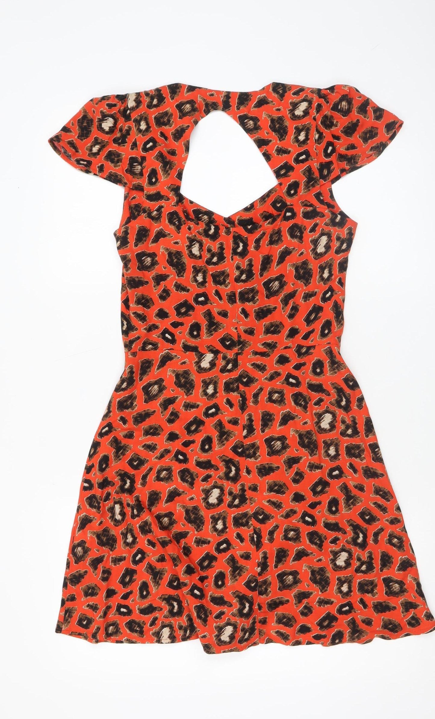 Topshop Women’s Orange Leopard Print A-Line Short Dress UK 8