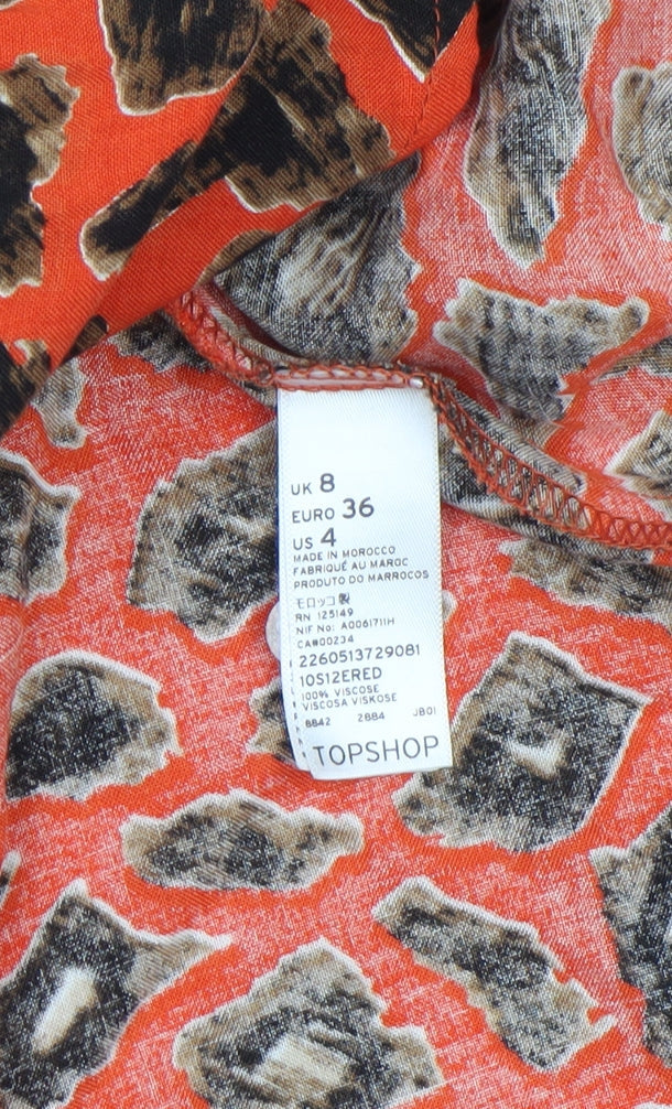 Topshop Women’s Orange Leopard Print A-Line Short Dress UK 8