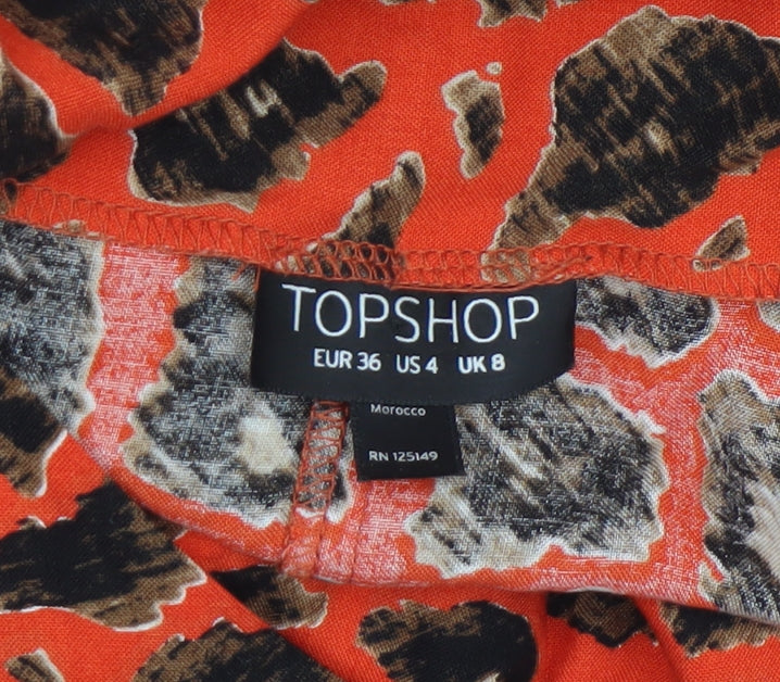 Topshop Women’s Orange Leopard Print A-Line Short Dress UK 8