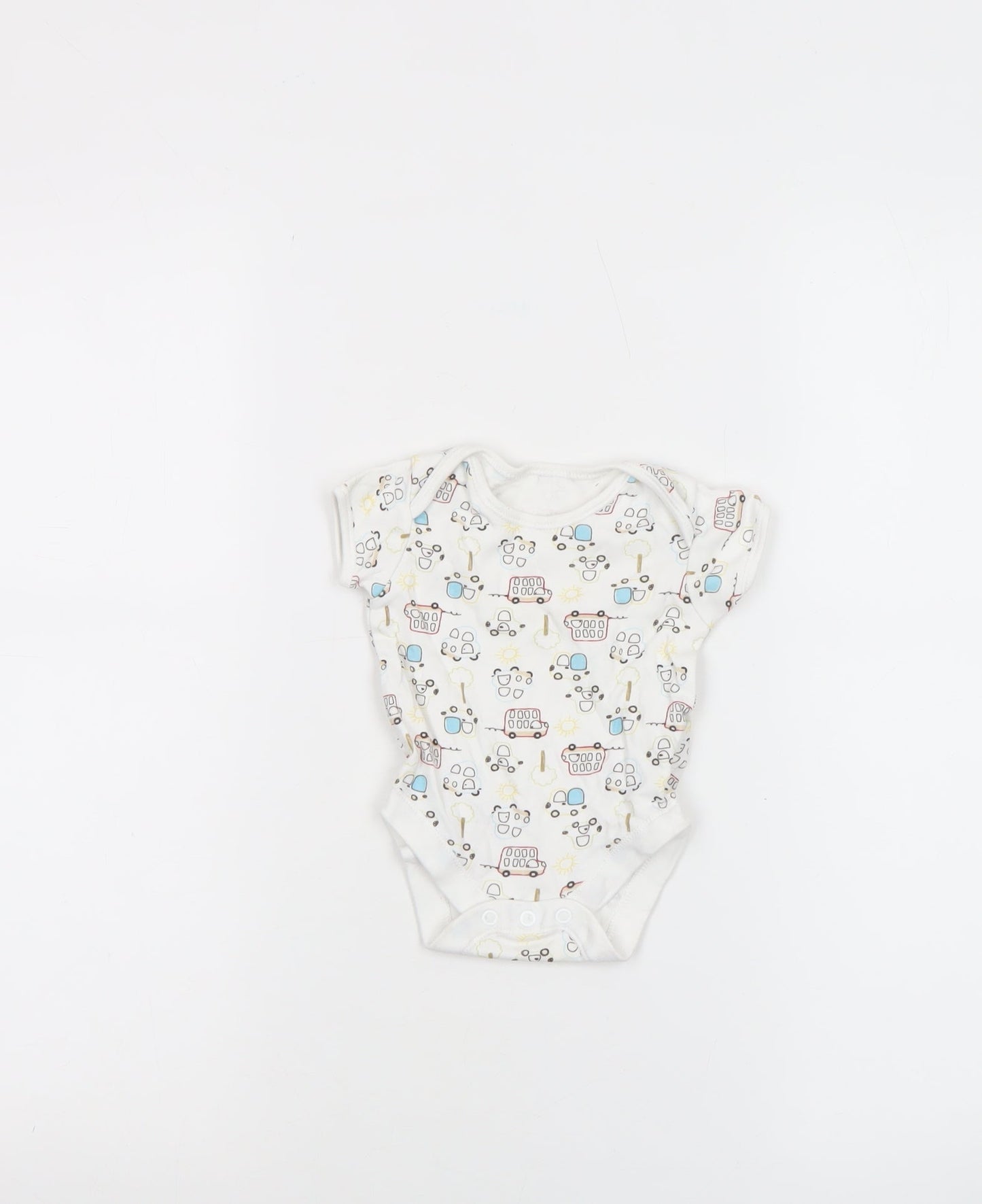 George Unisex Baby White 0-3 Months Cotton Vehicle Print Babygrow