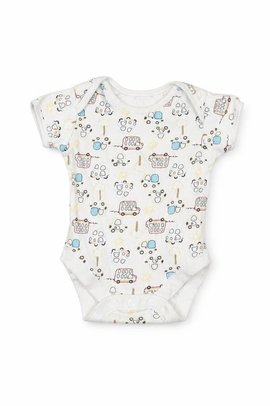 George Unisex Baby White 0-3 Months Cotton Vehicle Print Babygrow
