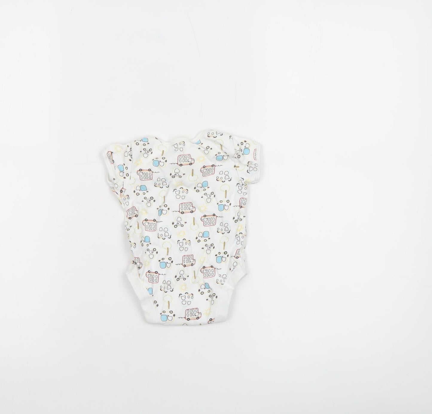 George Unisex Baby White 0-3 Months Cotton Vehicle Print Babygrow
