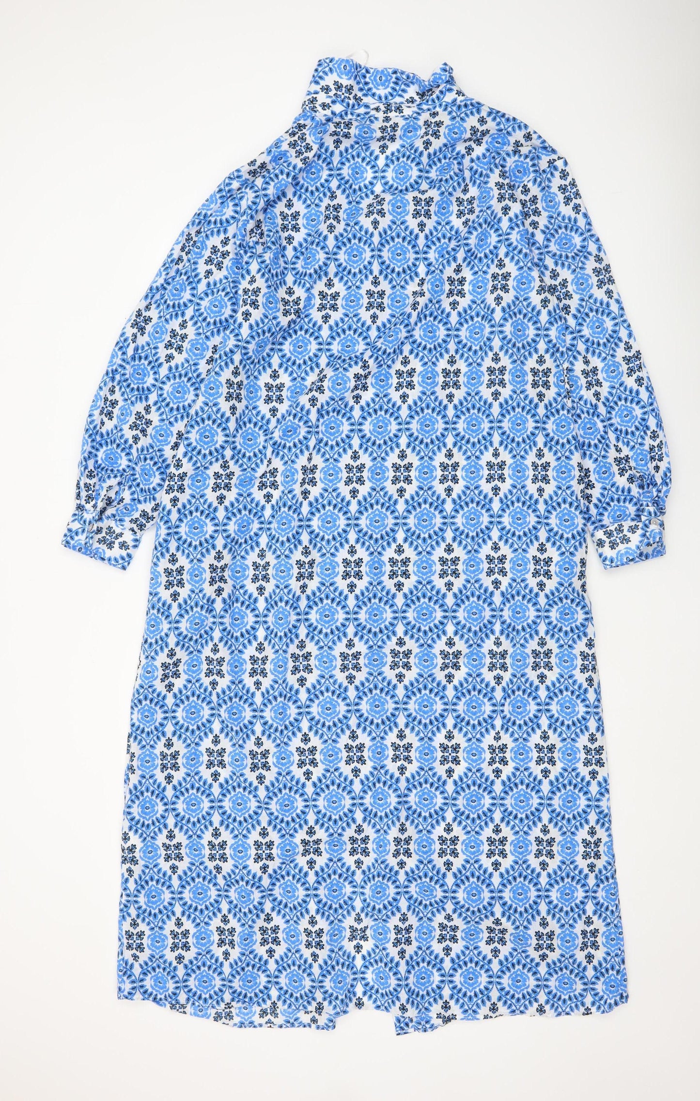 Zara Women Blue Geometric Cotton Shift Knee Length Dress Size 14