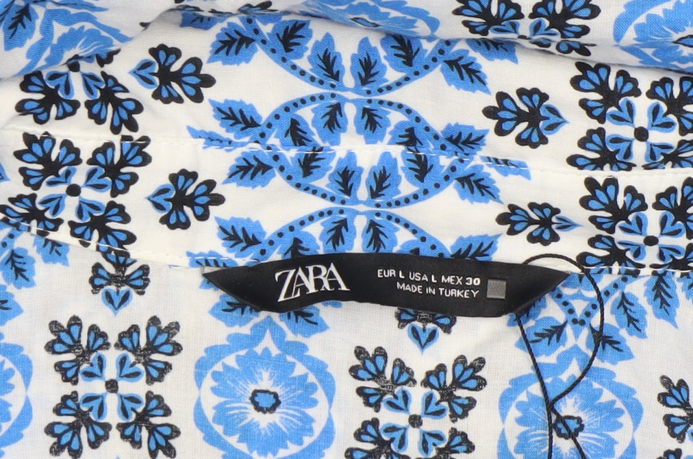 Zara Women Blue Geometric Cotton Shift Knee Length Dress Size 14