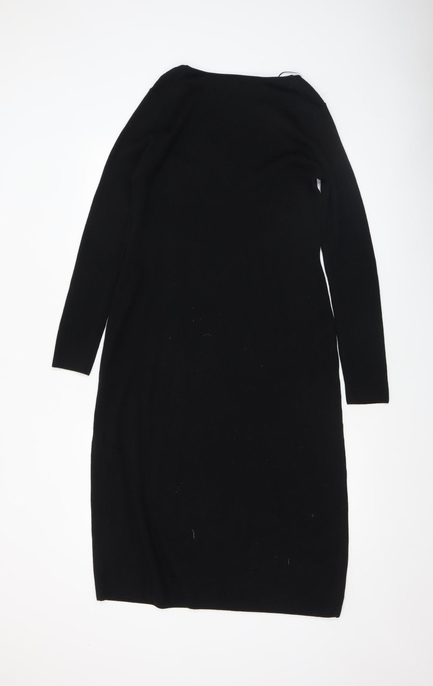 Uniqlo Women Black L Knit Bodycon Midi Dress Long Sleeve V-Neck
