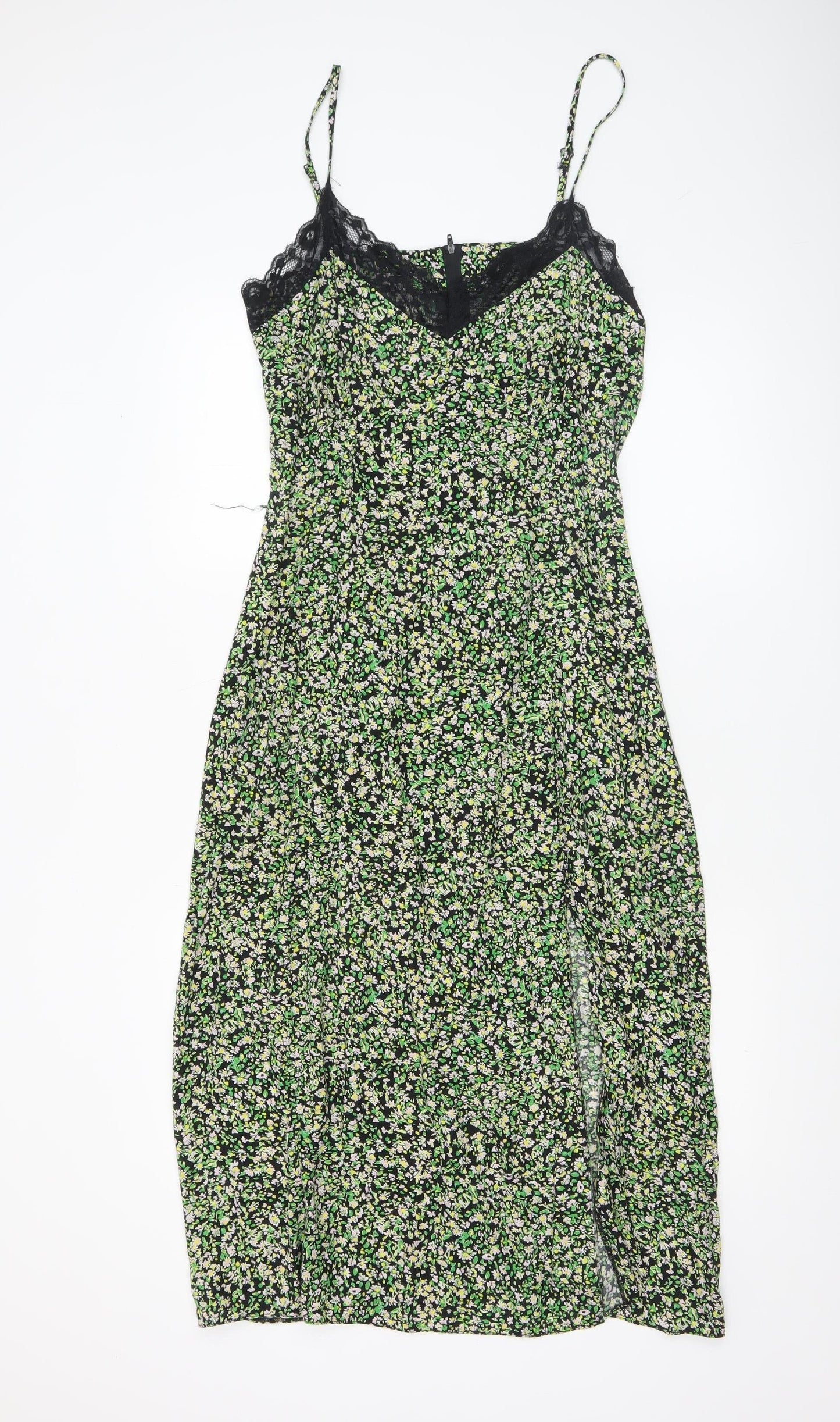 New Look Women’s Multicoloured Floral Lace Trim Slip Midi Dress Size 6