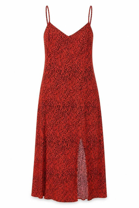 New Look Women Red Leopard Print Midi Slip Dress Size 6