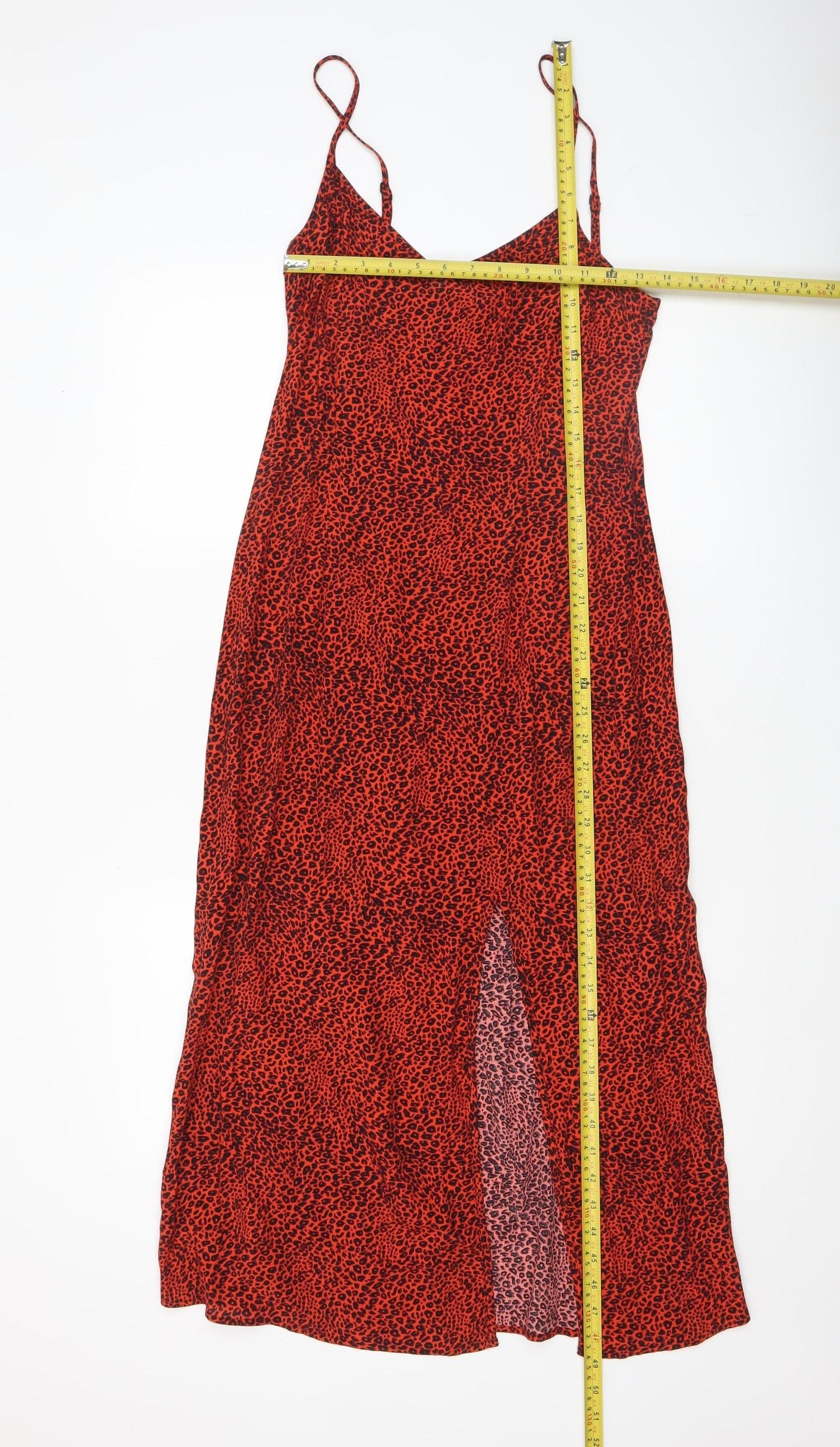 New Look Women Red Leopard Print Midi Slip Dress Size 6