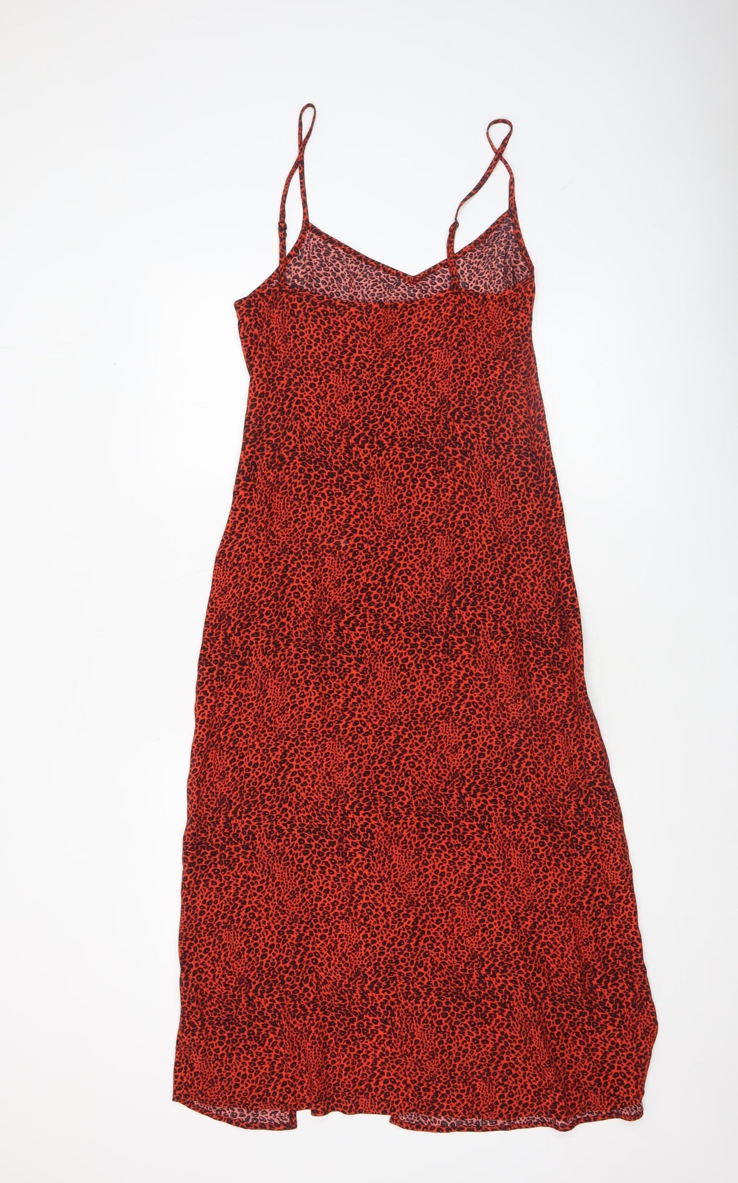 New Look Women Red Leopard Print Midi Slip Dress Size 6