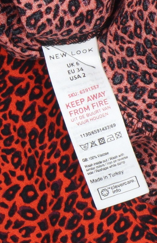 New Look Women Red Leopard Print Midi Slip Dress Size 6