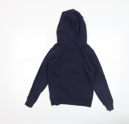 Close-up detail of Jack & Jones boys’ navy pullover hoodie, size 140, cotton blend