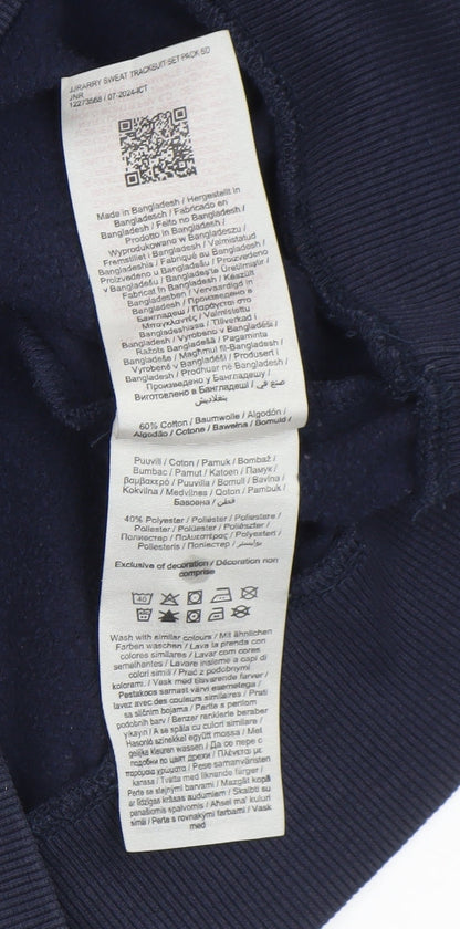 Brand and care label for Jack & Jones boys’ navy pullover hoodie, size 140, cotton blend