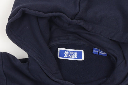 Additional view of Jack & Jones boys’ navy pullover hoodie, size 140, cotton blend
