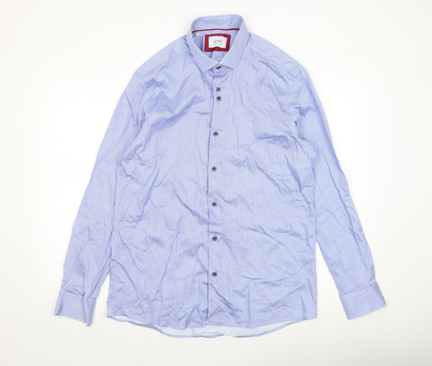 Icon for Men Blue Geometric Cotton Long Sleeve Dress Shirt XL