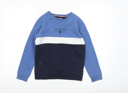 Additional front view of U.S. Polo Assn. boys’ blue colourblock pullover sweatshirt 8-9 years