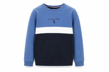 Front view of U.S. Polo Assn. boys’ blue colourblock pullover sweatshirt 8-9 years