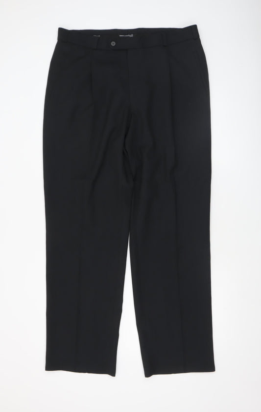 Remus Uomo Men's Black Wool Blend Formal Dress Pants 38L