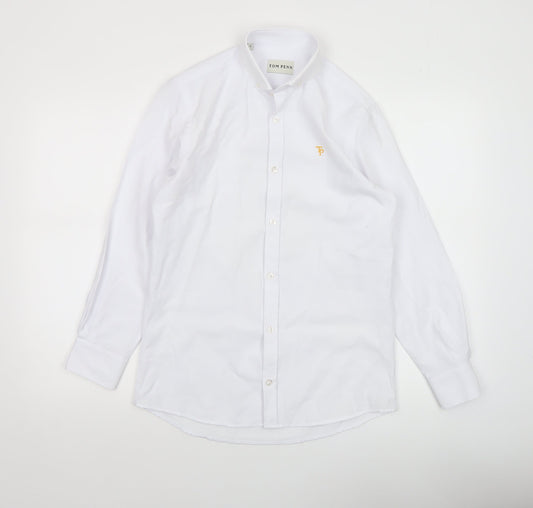 Tom Penn Men's White Small Cotton Blend Long Sleeve Dress Shirt