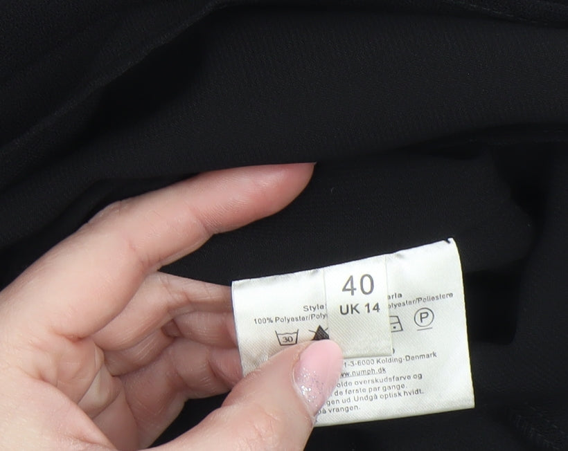 Nümph Women’s Black Sleeveless Shift Dress Size 14 Lightweight Pleated