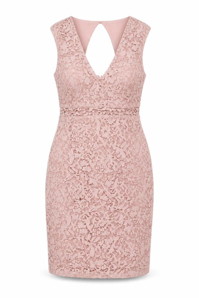 River Island Women’s Pink Lace Bodycon Dress Size 16 Sleeveless V-Neck
