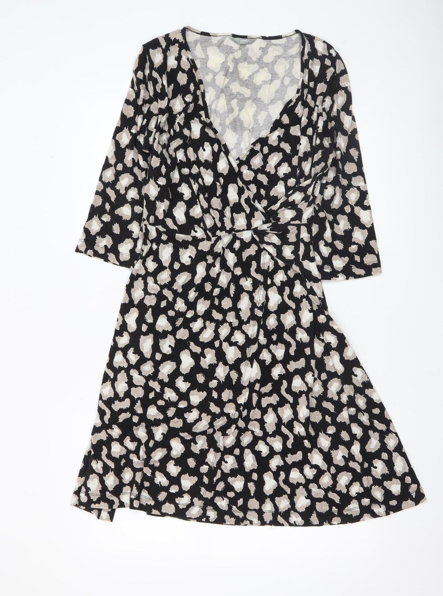 Marks and Spencer Women’s Black Animal Print Wrap Dress Size 12 Petite