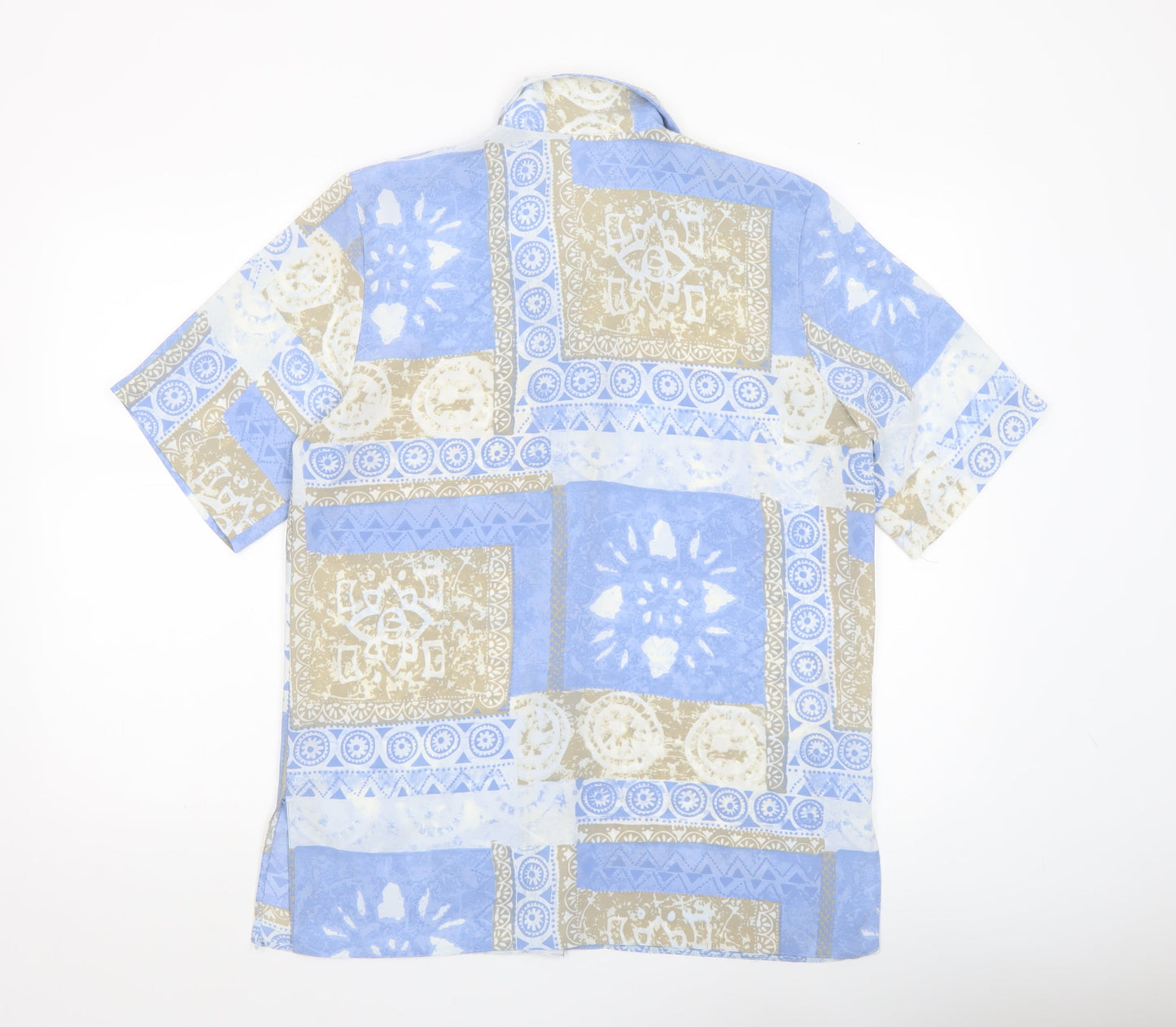 Michael Gold Women Blue Geometric Button-Up Tunic Shirt M
