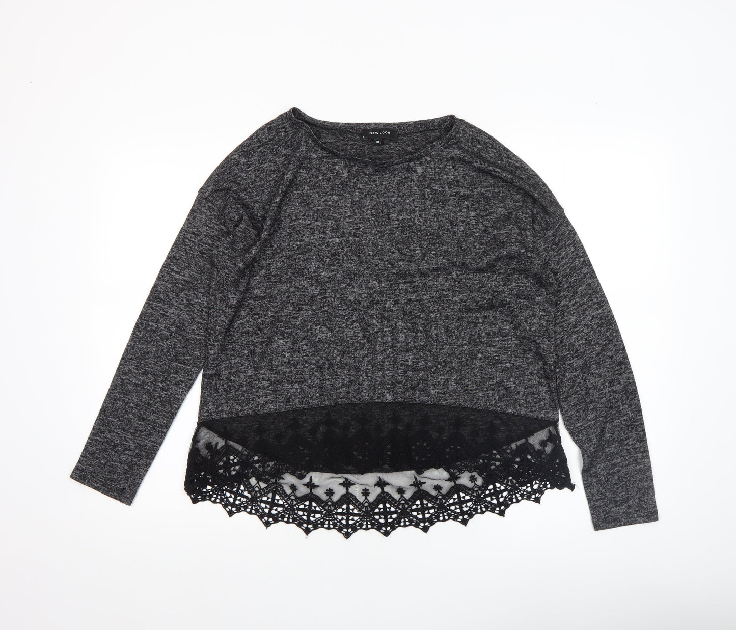 New Look Women’s Grey Lace Hem Tunic Knit Top Size 10