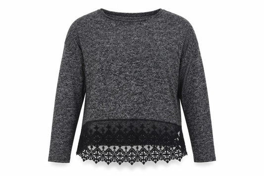 New Look Women’s Grey Lace Hem Tunic Knit Top Size 10