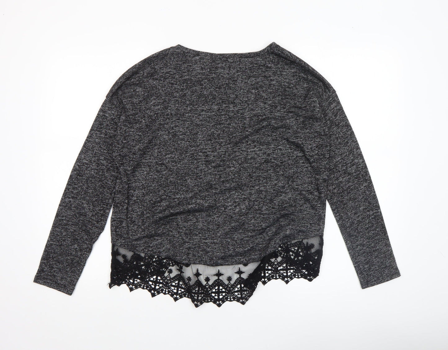 New Look Women’s Grey Lace Hem Tunic Knit Top Size 10