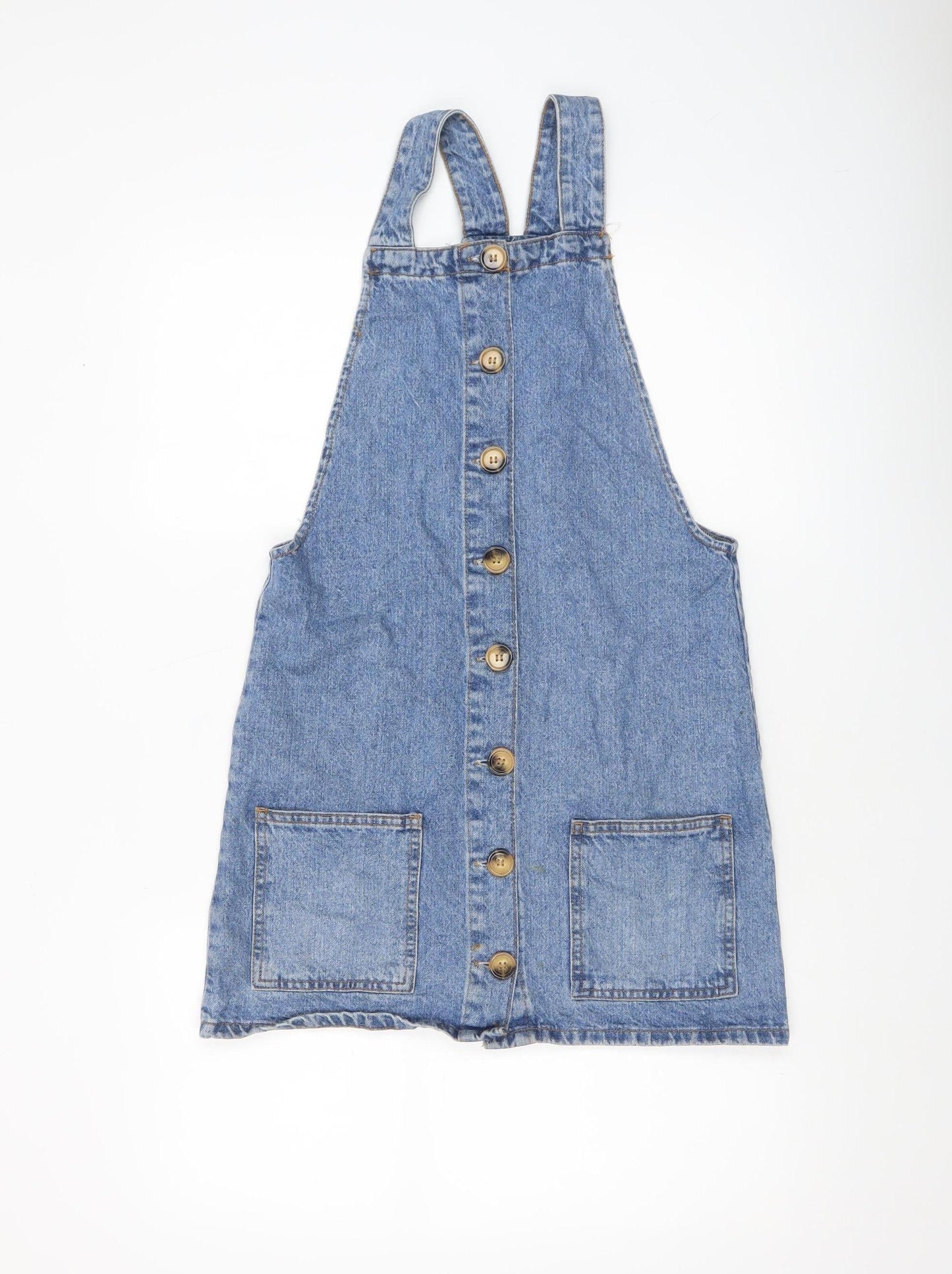Denim Co Women's Blue Denim Pinafore Dress UK 6 Sleeveless Button Front